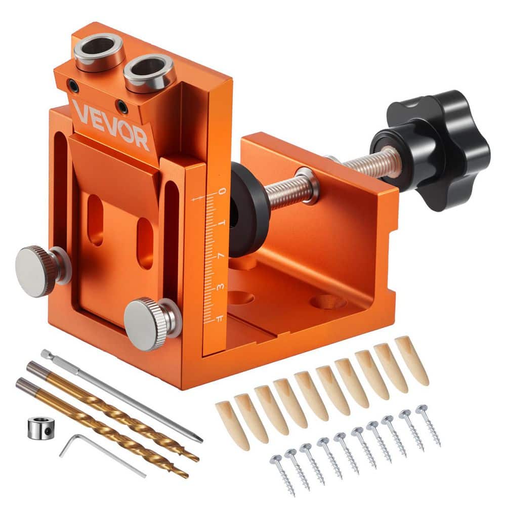 VEVOR Pocket Hole Jig Kit, 0.47 to 1.89 in. Adjustable, Jig Pocket Hole System with Step Drill, Hex Wrench, Drill Stop Ring