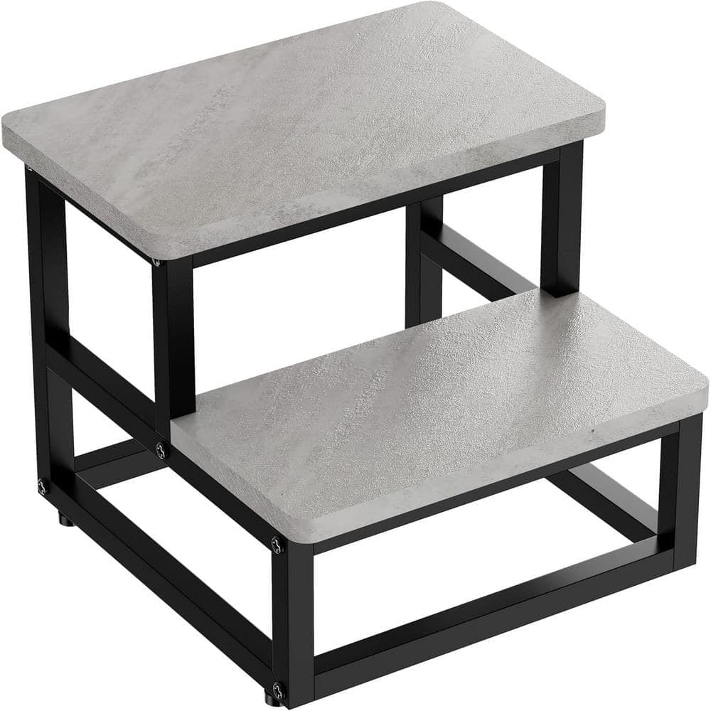 Unbranded Heavy Duty Non-Slip Metal Wooden 2 Step Stool for High Beds Kitchen 500 lbs. Capacity Cement Gray (2)