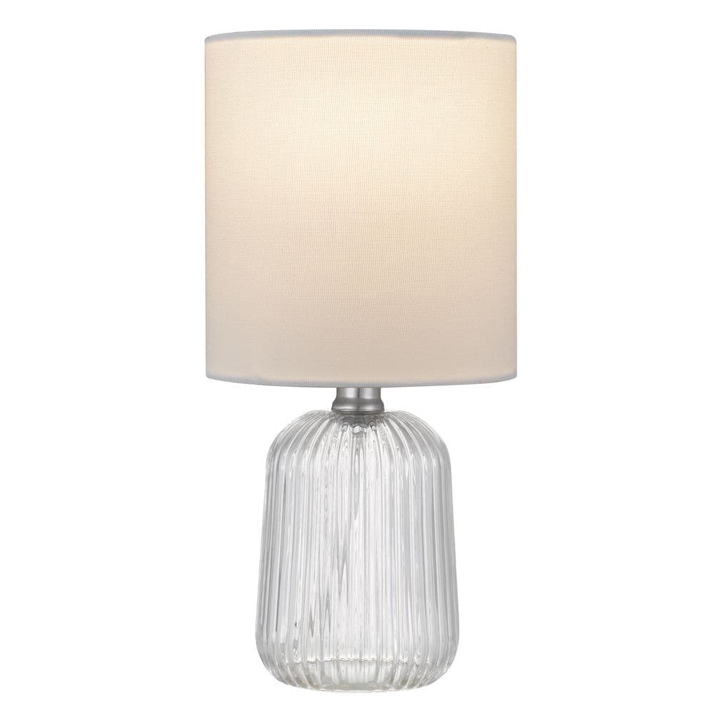 Quoizel Brinley 12.5 in. Clear Ribbed Glass and Brushed Nickel Transitional Table Lamp with White Fabric Drum Shade (2)