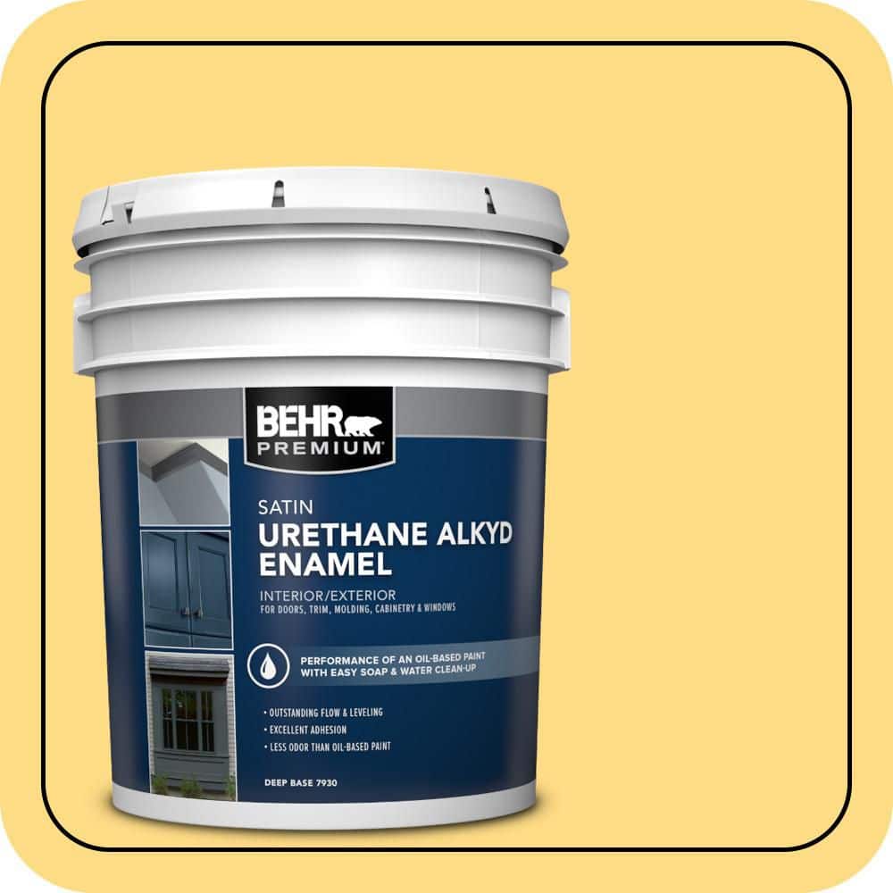 BEHR PREMIUM 5 gal. #340B-5 Yellow Brick Road Urethane Alkyd Satin Enamel Interior/Exterior Paint