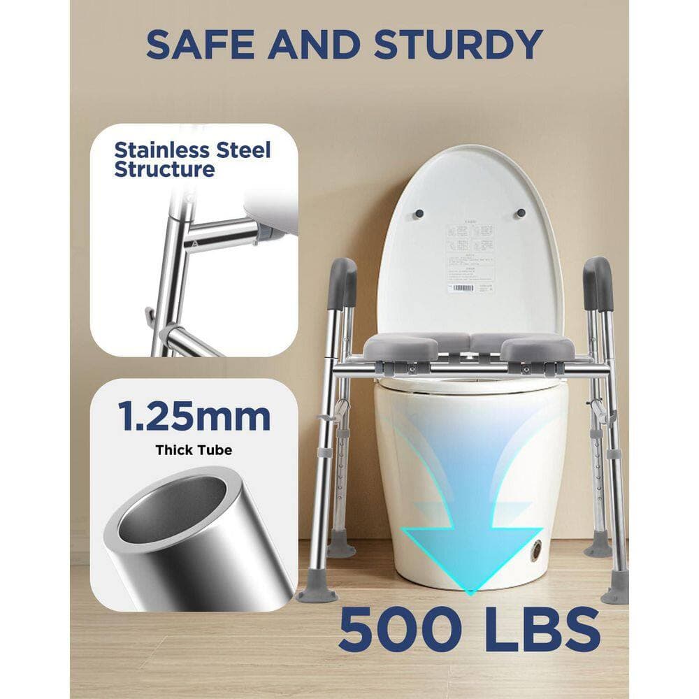 Wudkey 500 lb. Stainless Steel Raised Toilet Seat with Handles, Adjustable 21.5-25 in. Width/25.5-30.5 in. Height (3)