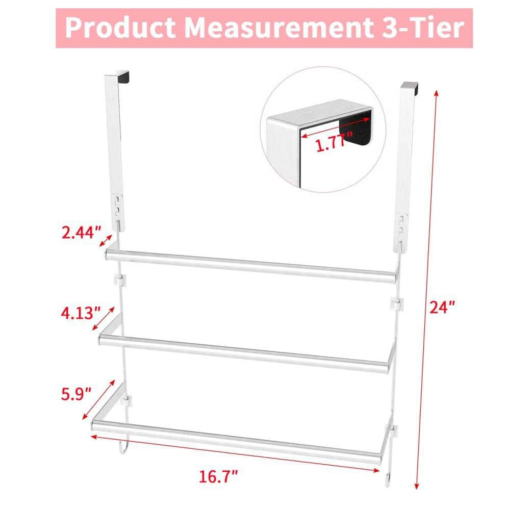 Numhew Over The Door Towel Rack with Hooks for Bathroom, 3-Bar Stainless Steel Towel Racks, Requires No Drilling, Nickel (2)
