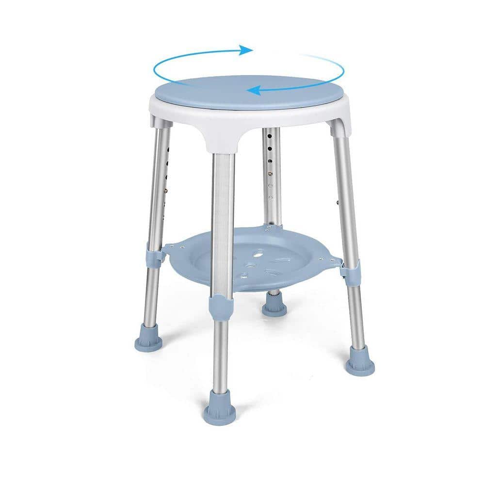 JFVKAF 360° Swivel Shower Chair, Heavy-Duty Bath Stool with Storage Tray, Adjustable Height, FSA/HSA For Senior Aluminum White (1)