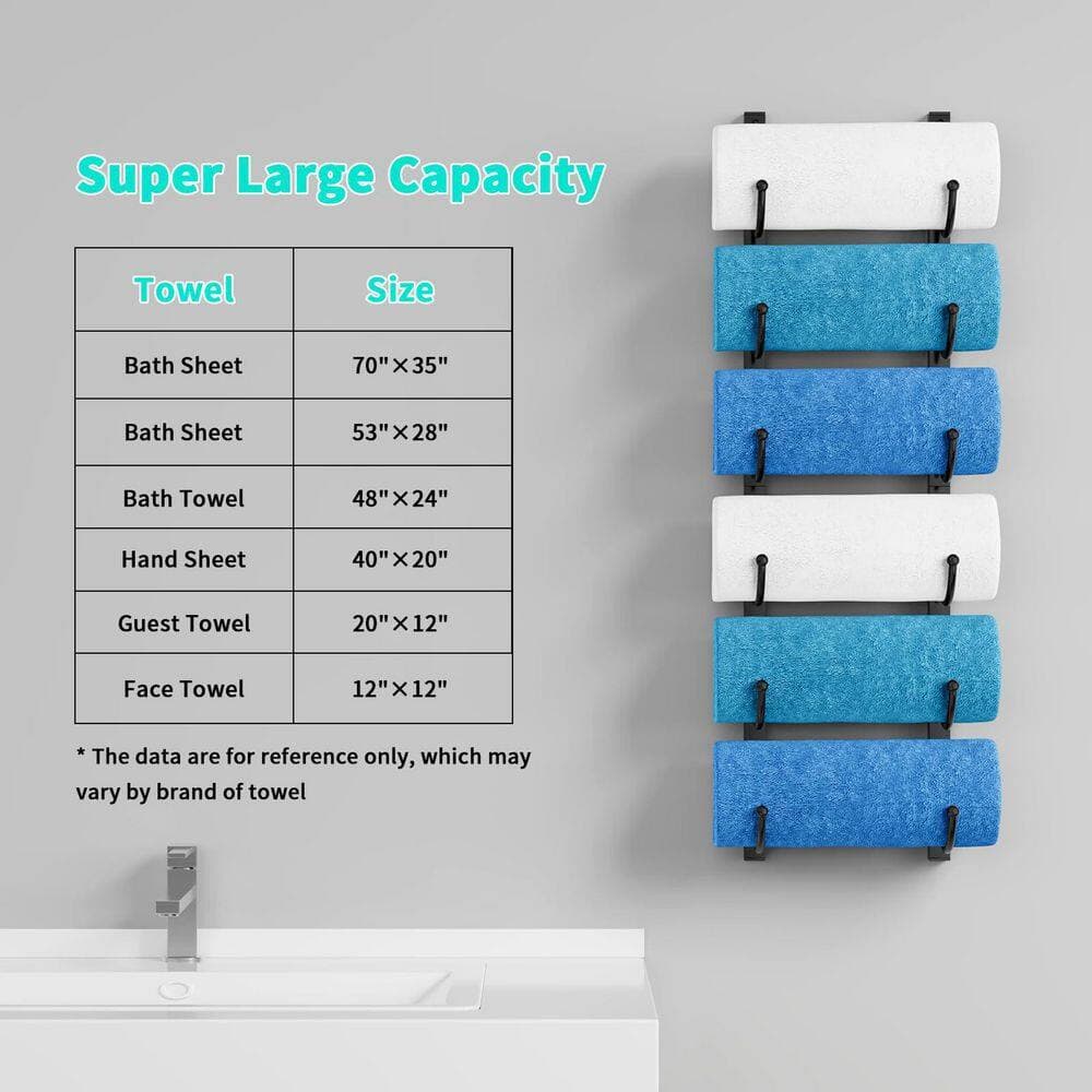 Anqtovp 9 6-Tier Towel Rack in Black Over Door or Wall Mount Metal Organizer Space Saving for Bathroom, Camper, RV (2)
