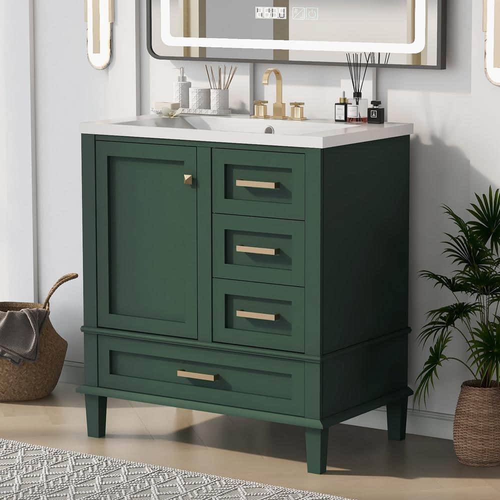 Unbranded 29.4 in. W. x 17.9 in. D x 33 in. H Bath Vanity Cabinet without Top in Green with Solid Wood Frame (2)