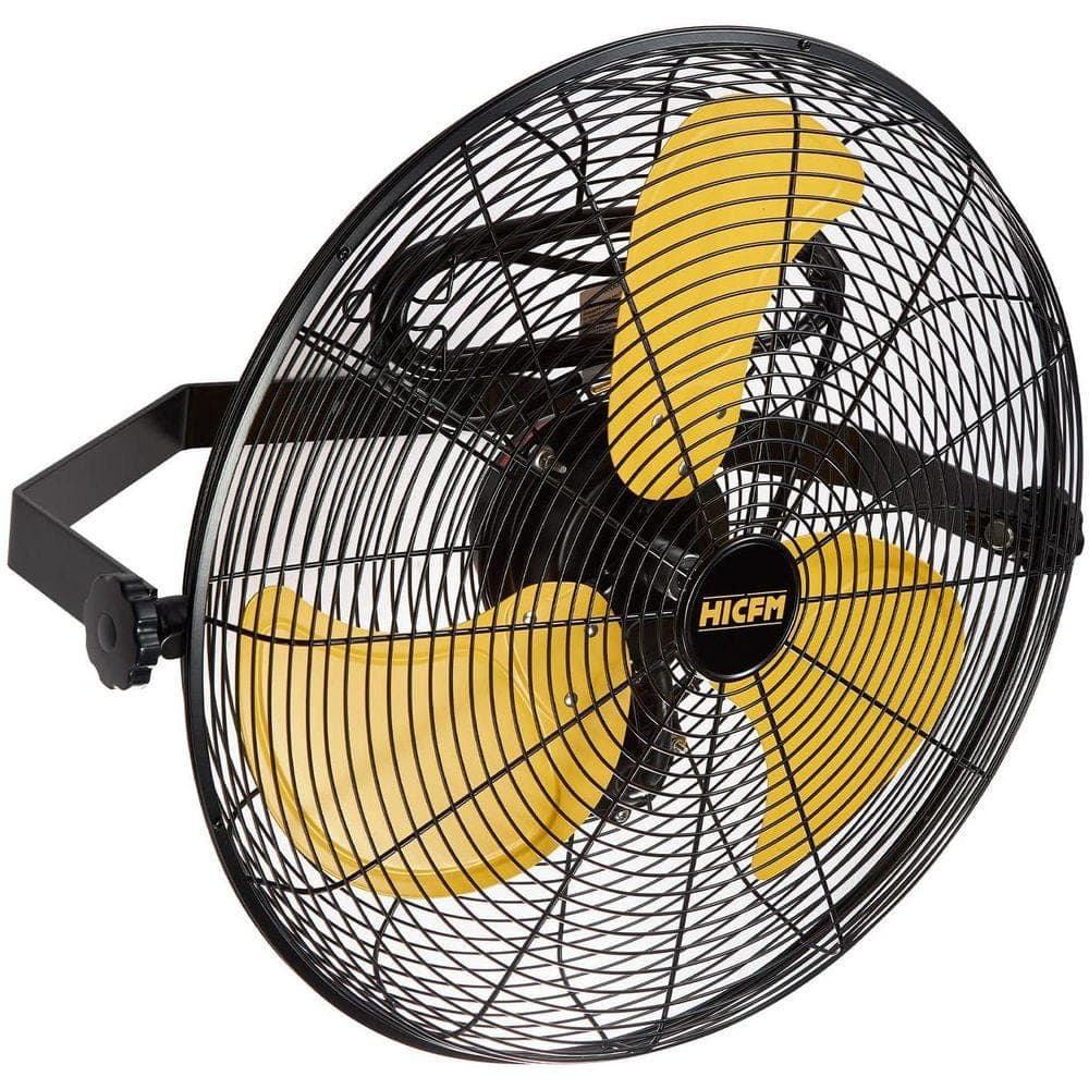 WOCK HICFM 20 in. Yellow Outdoor Wall Mounted Fan, 5100 CFM 3-Speed, IP44 Motor, GFCI Plug, for Patio, Workstation, UL Listed (1)