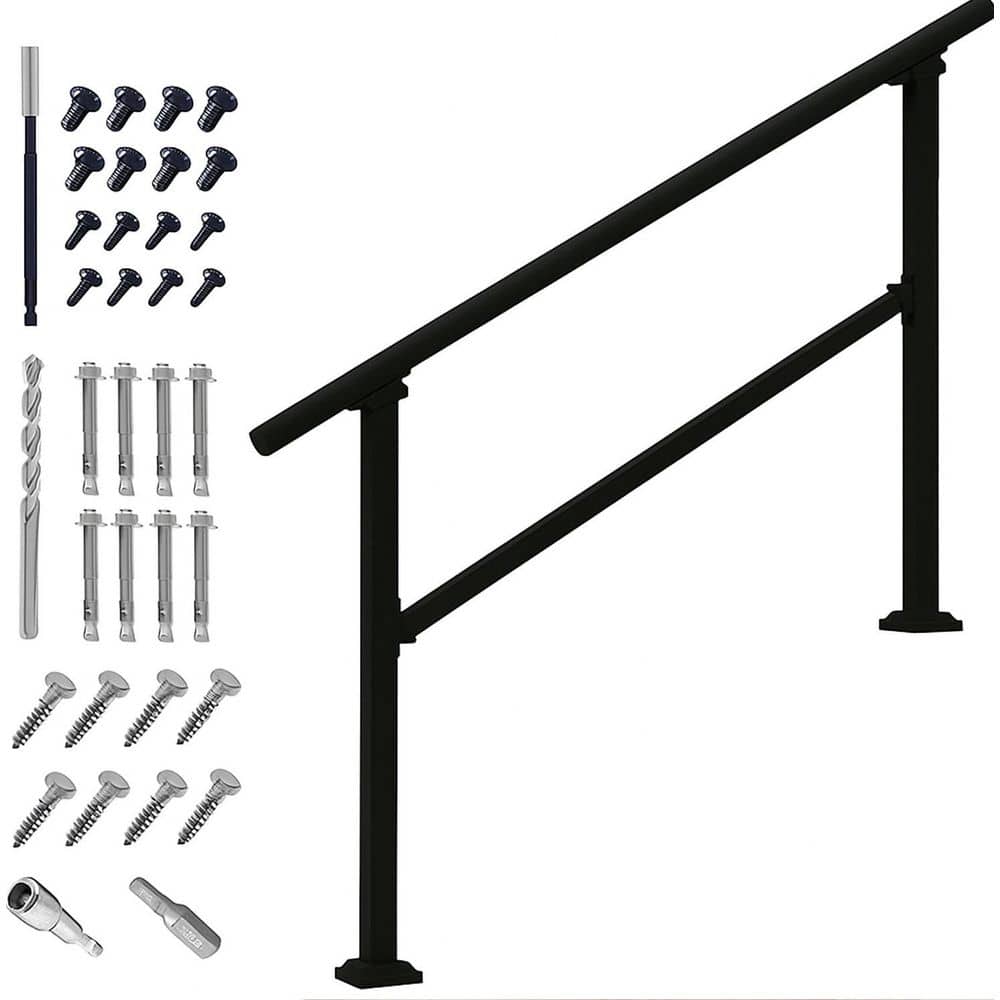 Afoxsos 5 ft. Wrought Iron Stair Railing for 1 to 5 Steps Outdoor Indoor Handrails Safe Sturdy Adjustable 5 Step (1)
