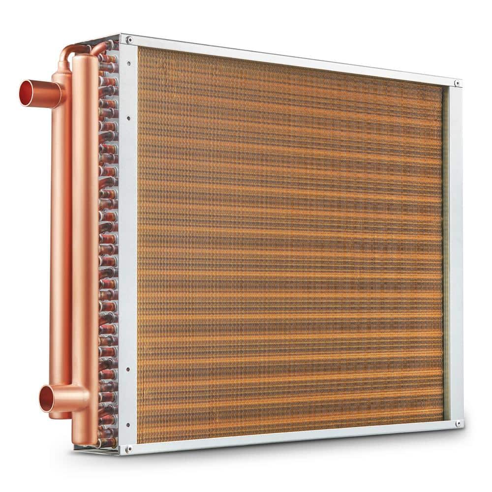 VEVOR Heat Exchanger Water to Air 18 in. x 20 in. with 3-Row 3/8 in. Copper Ports 242-Aluminum Fins Heat Exchanger for Outdoor (1)