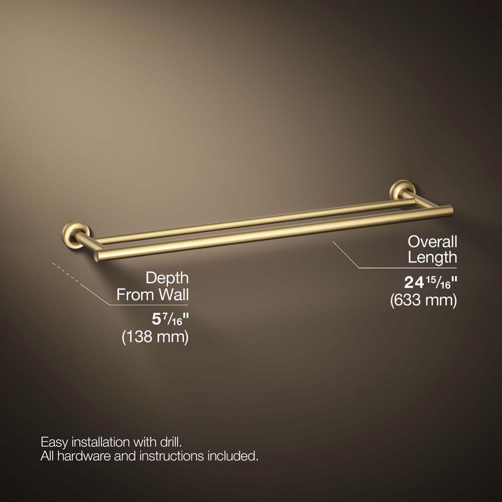 KOHLER Purist 24 in. Wall Mounted Double Towel Bar in Vibrant Brushed Moderne Brass (3)