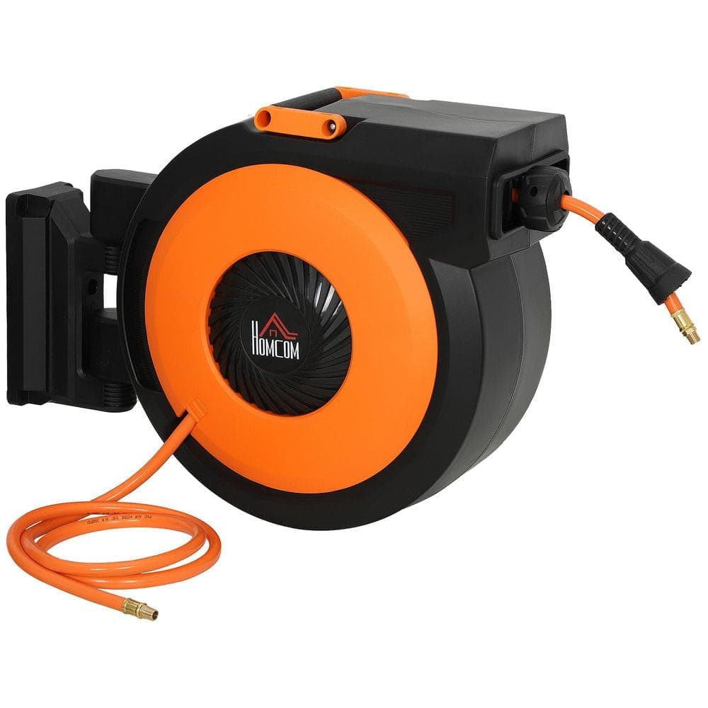 Unbranded 3/8 in. x 82 ft. Retractable Air Hose Reel, Auto Rewind Air Compressor Hose Reel with Swivel Bracket, Black and Orange