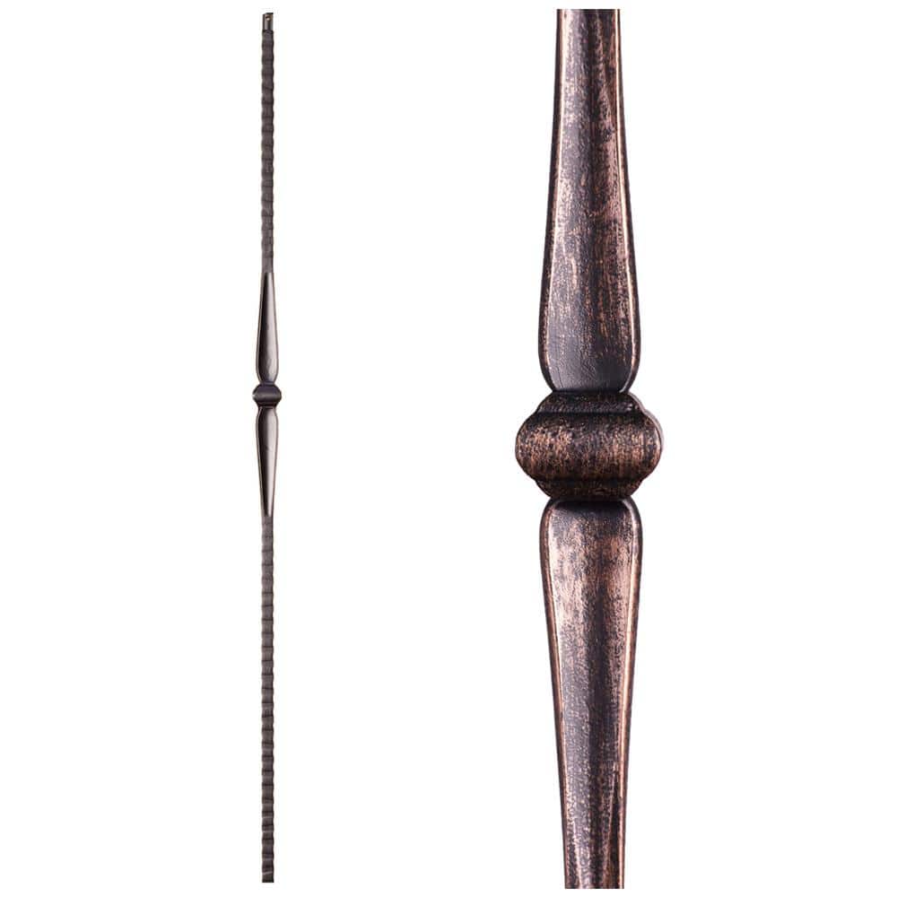 HOUSE OF FORGINGS Gothic Hammered 44 in. x 0.5625 in. Oil Rubbed Bronze Single Knuckle Square Face Hammered Solid Wrought Iron Baluster (1)
