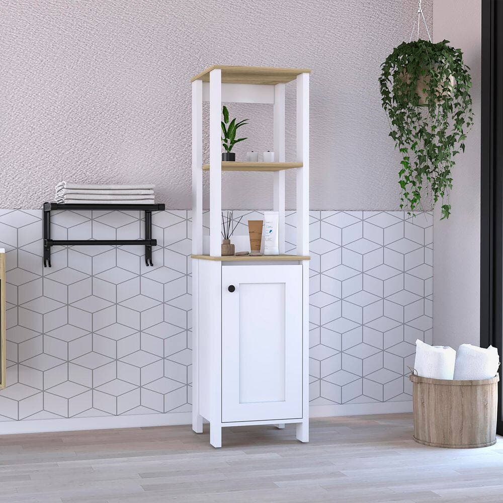 Lycvki 15.7 in. W x 15.7 in. D x 59.3 in. H White Wood Linen Cabinet with 2 Shelves and Door for Bathroom (2)