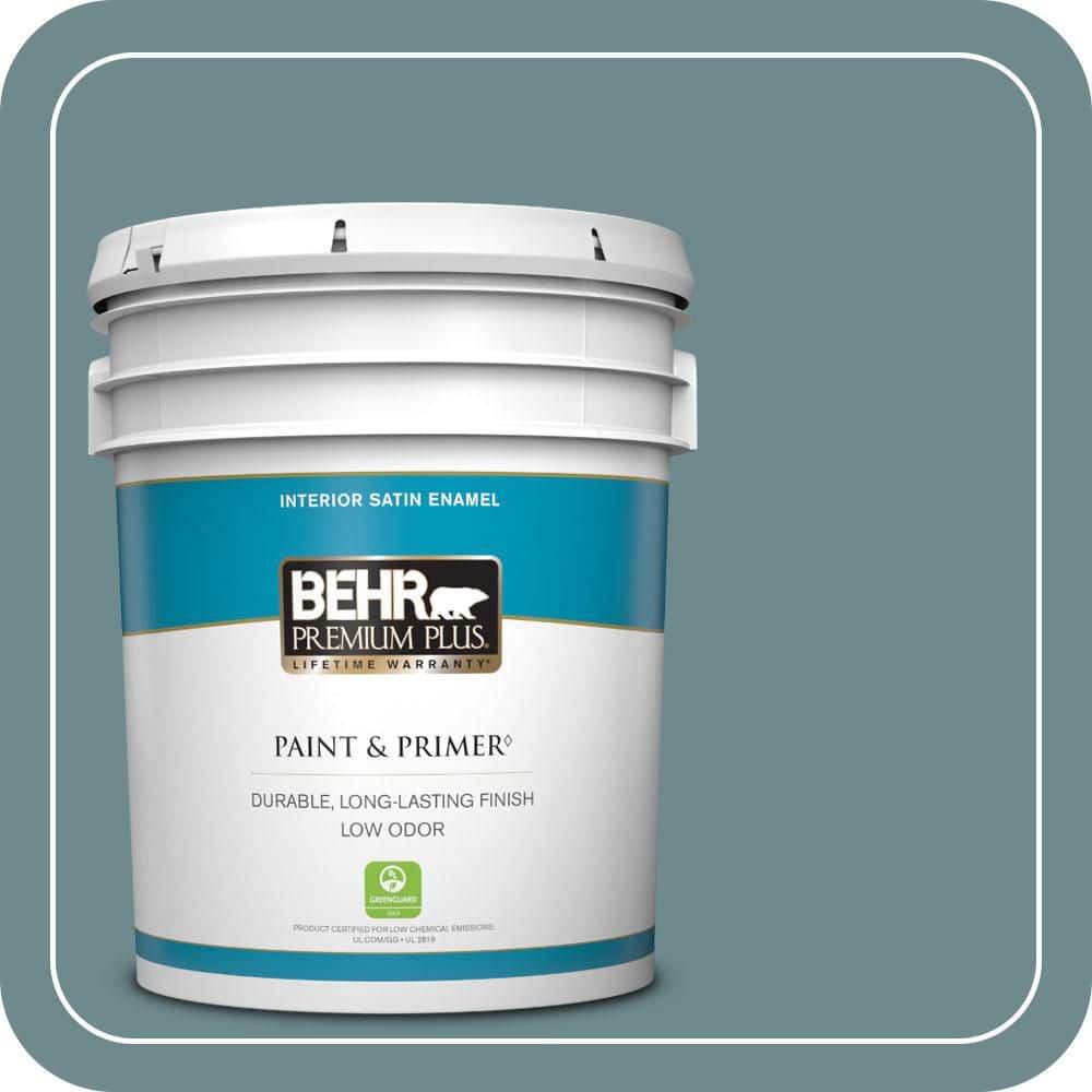 BEHR PREMIUM PLUS 5 gal. #PPU13-06 Polaris Blue Satin Enamel Low Odor Interior Paint & Primer