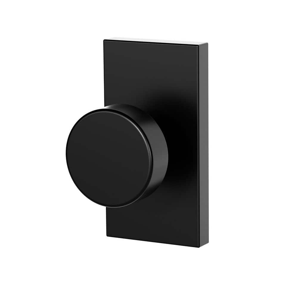 Senyhardware Modern Metal Matte Black Interior Hall/Closet Unkeyed Passage Door Knob with Round Knob and Rectangular Backplate