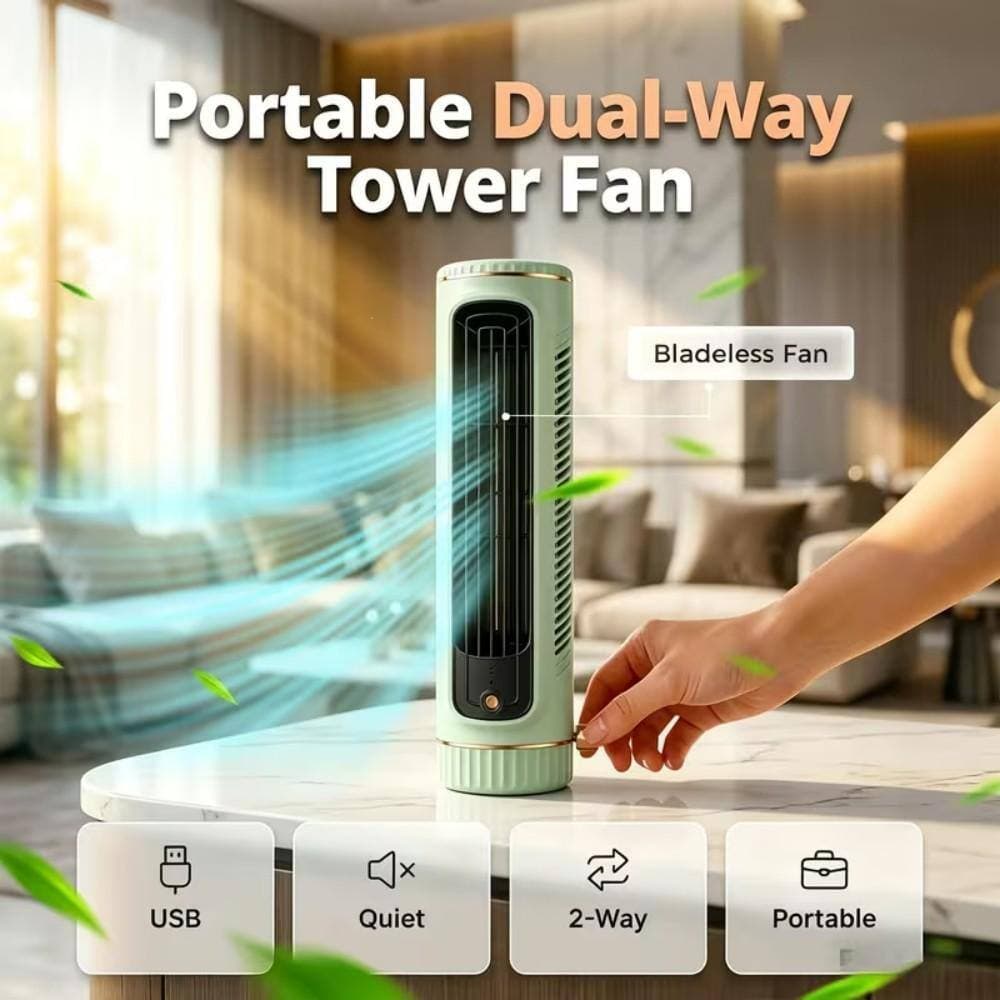 WOCK 10.63 in. H 3 Speeds Tower Fan, Portable Desktop Fan, Low Noise, Compact Personal Cooling Fan for Office, Bedroom, Dorm (3)