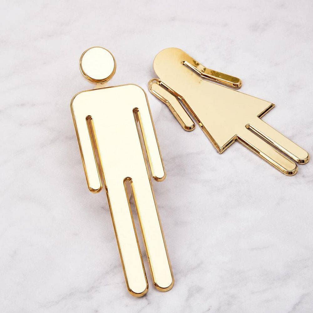 LAIFUCAM 1 Set Brushed Gold Plastic Self Adhesive Restroom Door Sign Men Women Bathroom Figure Signage for Office (3)