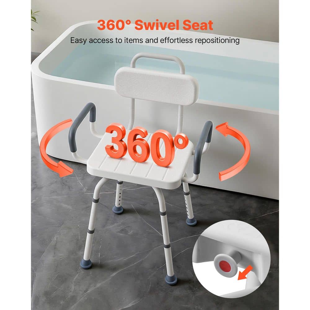 VEVOR 19.5 in. W Freestanding Tub Transfer Bench with Arms and Back in White, Adjustable Height, Supports up to 400 lbs. (2)