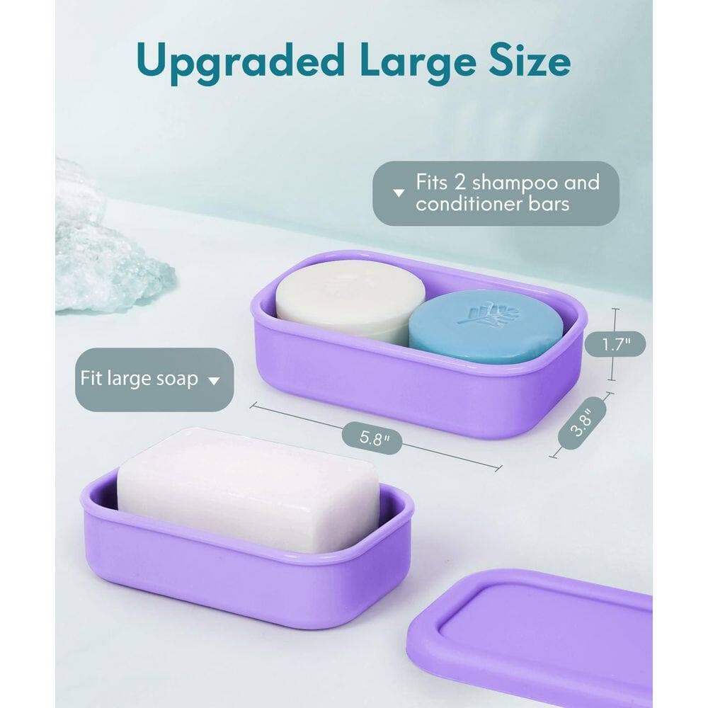 Unbranded Purple Leakproof Silicone Travel Soap Dish Case with Draining Layer for Camping Gym and Bathroom Shower (2)