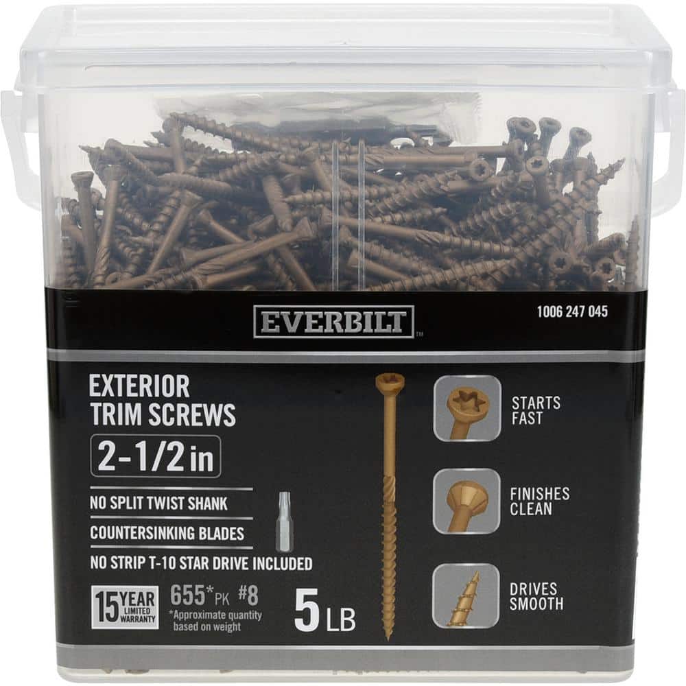 Everbilt #8 x 2-1/2 in. Star Drive Trim Head Exterior Wood Screws 5 lbs.-Box (655-Piece) (1)