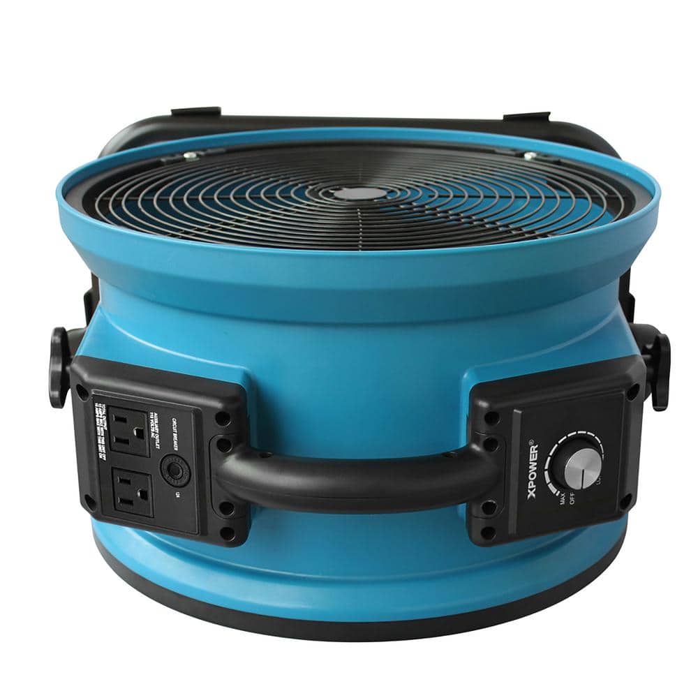 XPOWER X-39AR 1/4 HP 2 1 00 CFM Variable Speed Sealed Motor Industrial Axial Air Mover Blower Fan with Power Outlets in Blue (2)