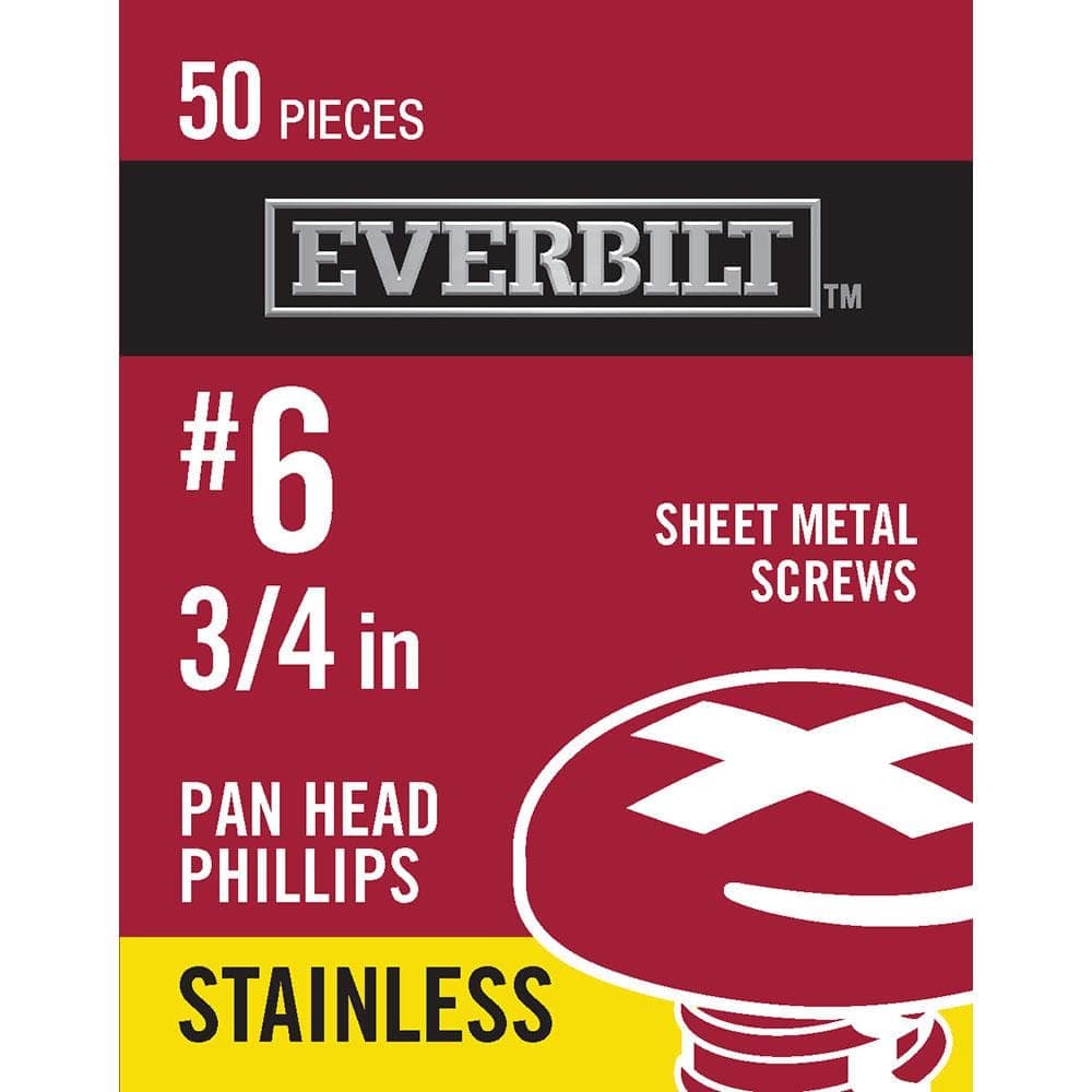 Everbilt #6 x 3/4 in. Phillips Pan Head Stainless Steel Sheet Metal Screw (50-Pack) (1)