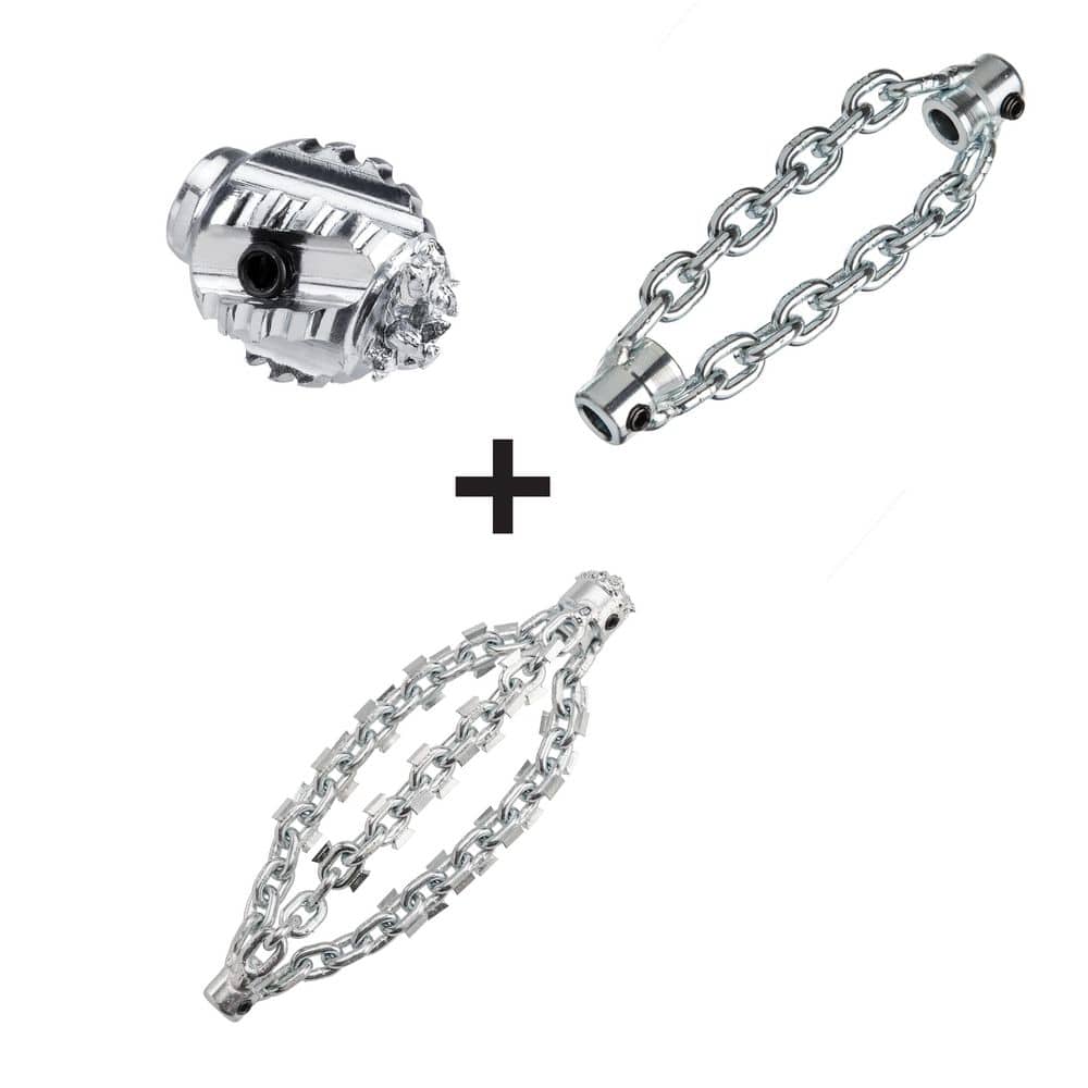 RIDGID FlexShaft 2 in. Double Chain Knocker Triple Carbide Tipped Chain Knocker, Penetrating Ball Head Cable Accessory Bundle (1)