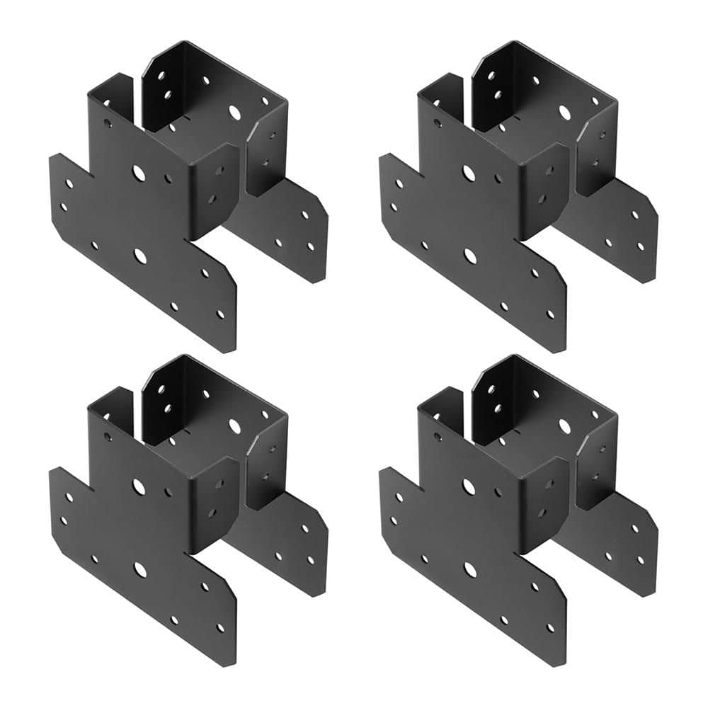 Afoxsos Carbon Steel Black Adjustable T Shape Post to Beam Connector Truss Roof Tie Pergola Bracket 4-Sets 14-Gauge (1)