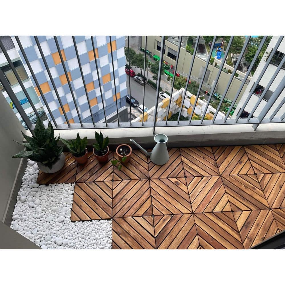 Unbranded 12 in. x 12 in. Interlocking Acacia Wood Deck Tiles, 10 Pack for Patio, Balcony, Backyard Flooring (3)