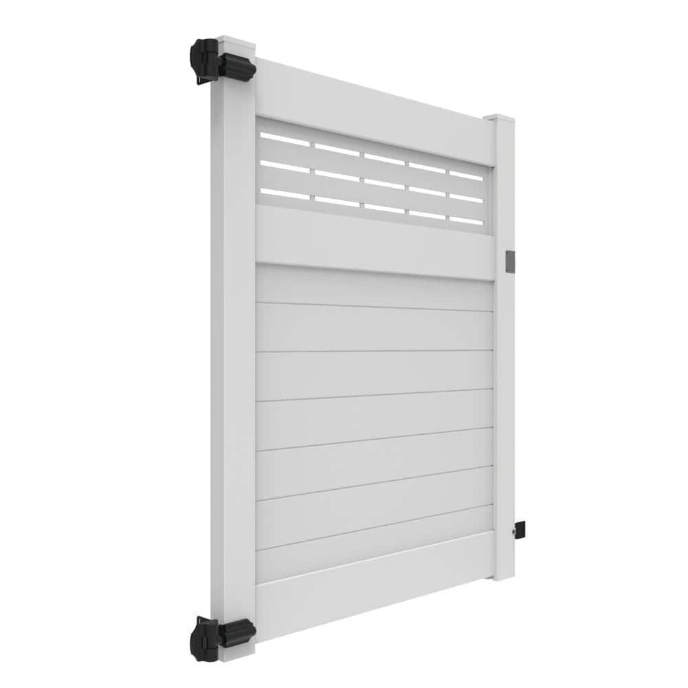 Barrette Outdoor Living Horizontal Fence Boardwalk DSP 6 ft. x 58 in. in Vinyl Privacy Gate White (2)
