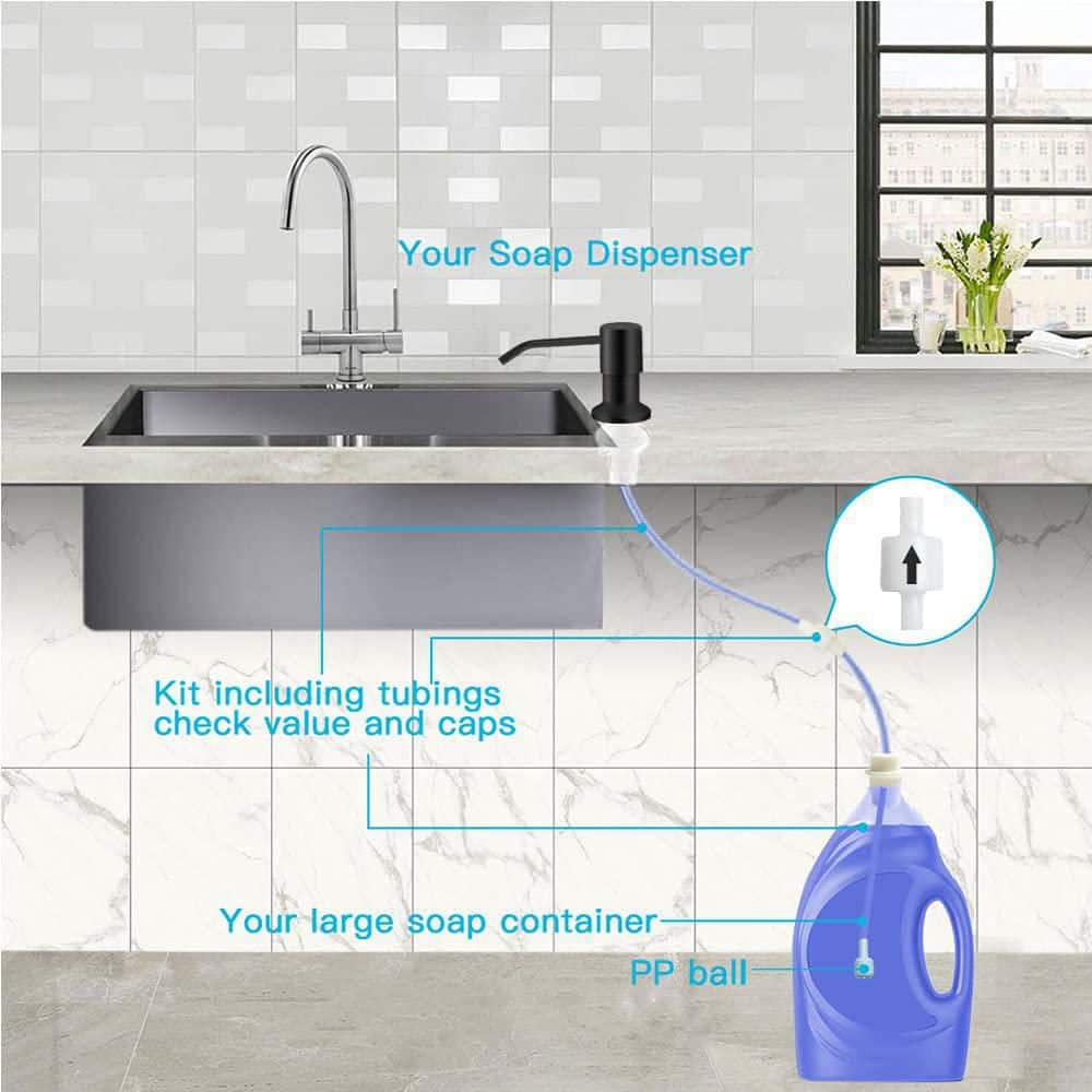 Numhew Large Bottle Tube Soap Dispenser Lotion Dispenser for Kitchen Sink in Black, with 47 in. No-Spill Extension Tube Kit (3)