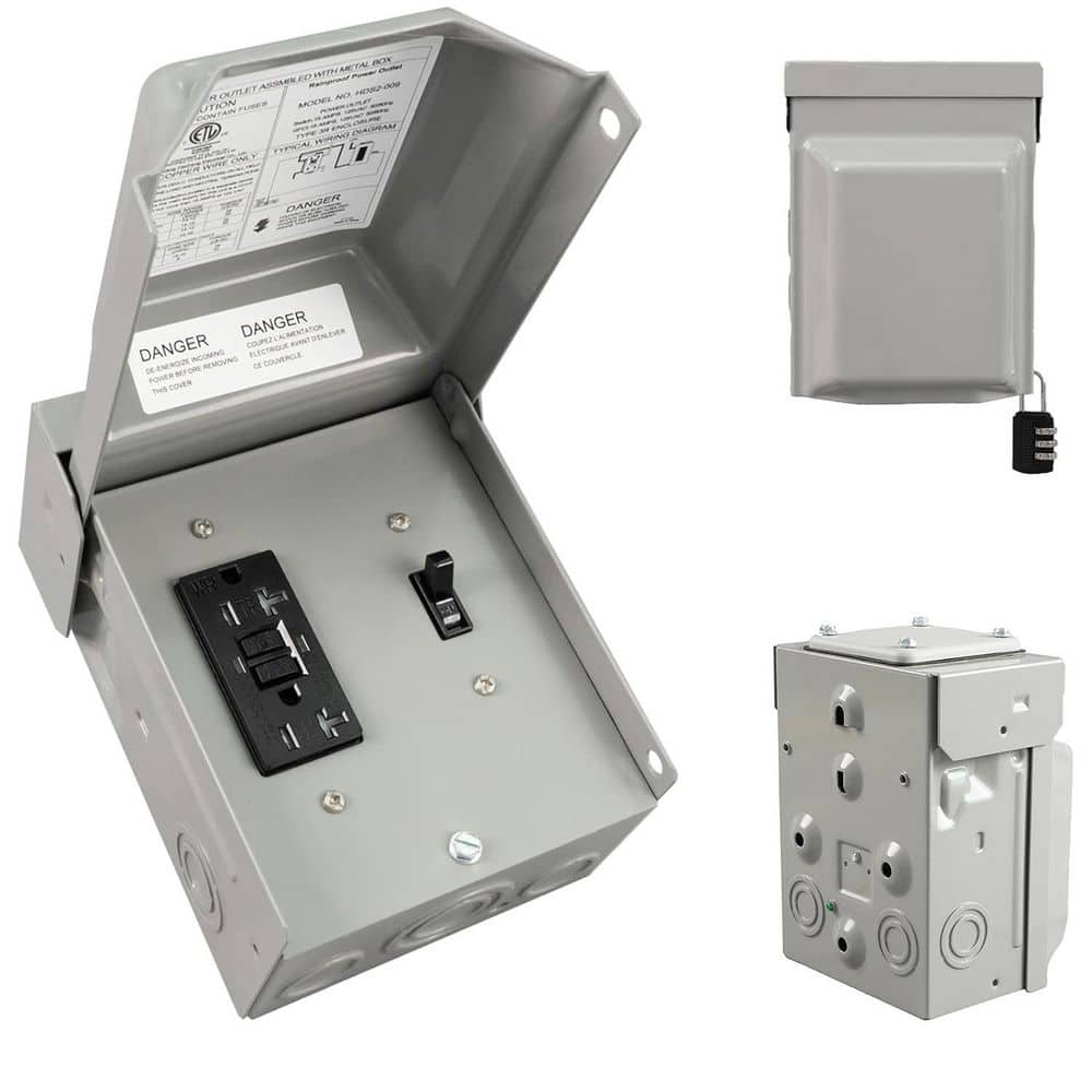 HIITIO 20 Amp Outdoor GFCI Outlet Box with Switch, 125V ETL Listed Weatherproof Lockable RV Power Panel for Generator, Camper