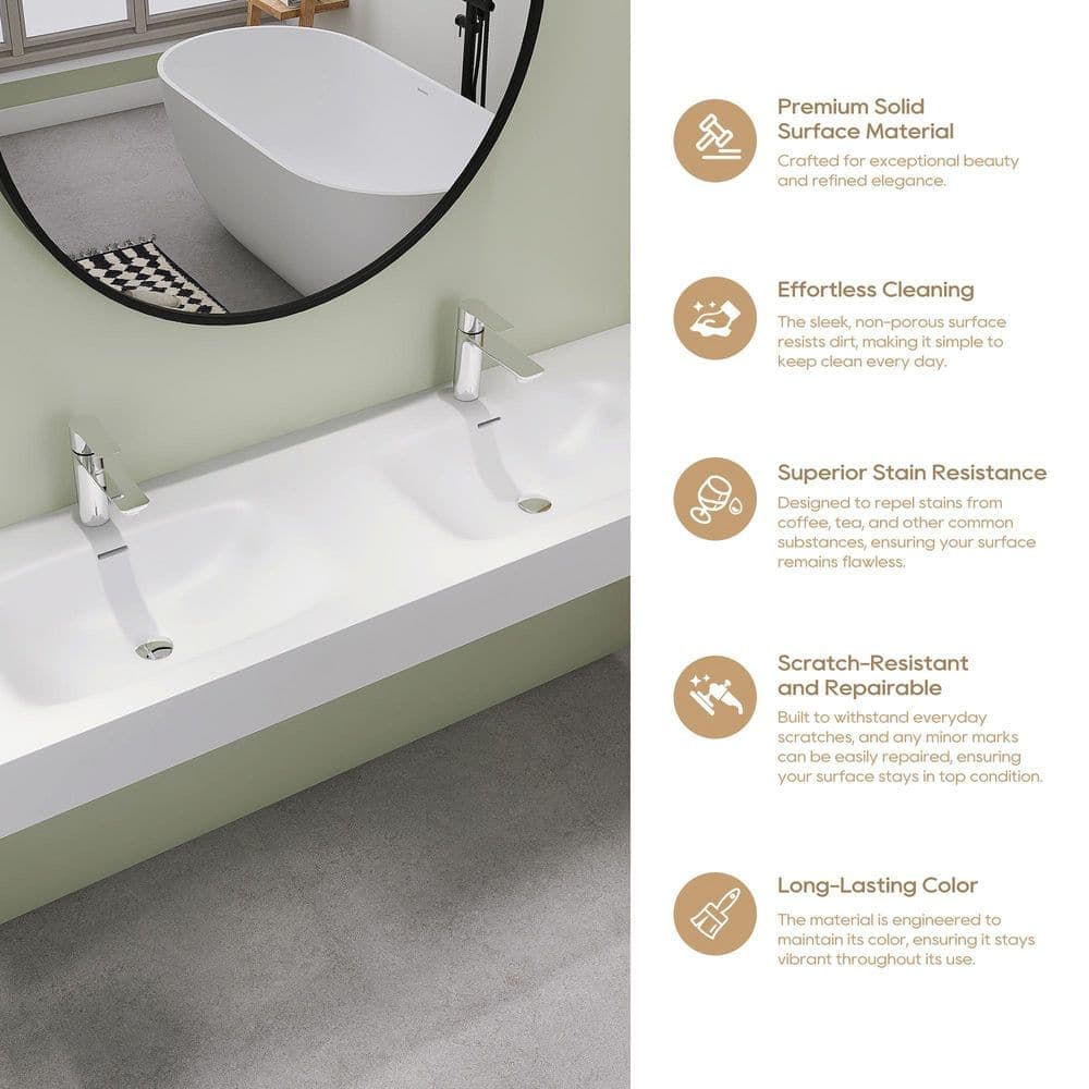 SJ STAR&JANE 59.5 in. Wall Mount Rectangle Vessel Sink, Solid Surface Bathroom Vessel Sink (3)