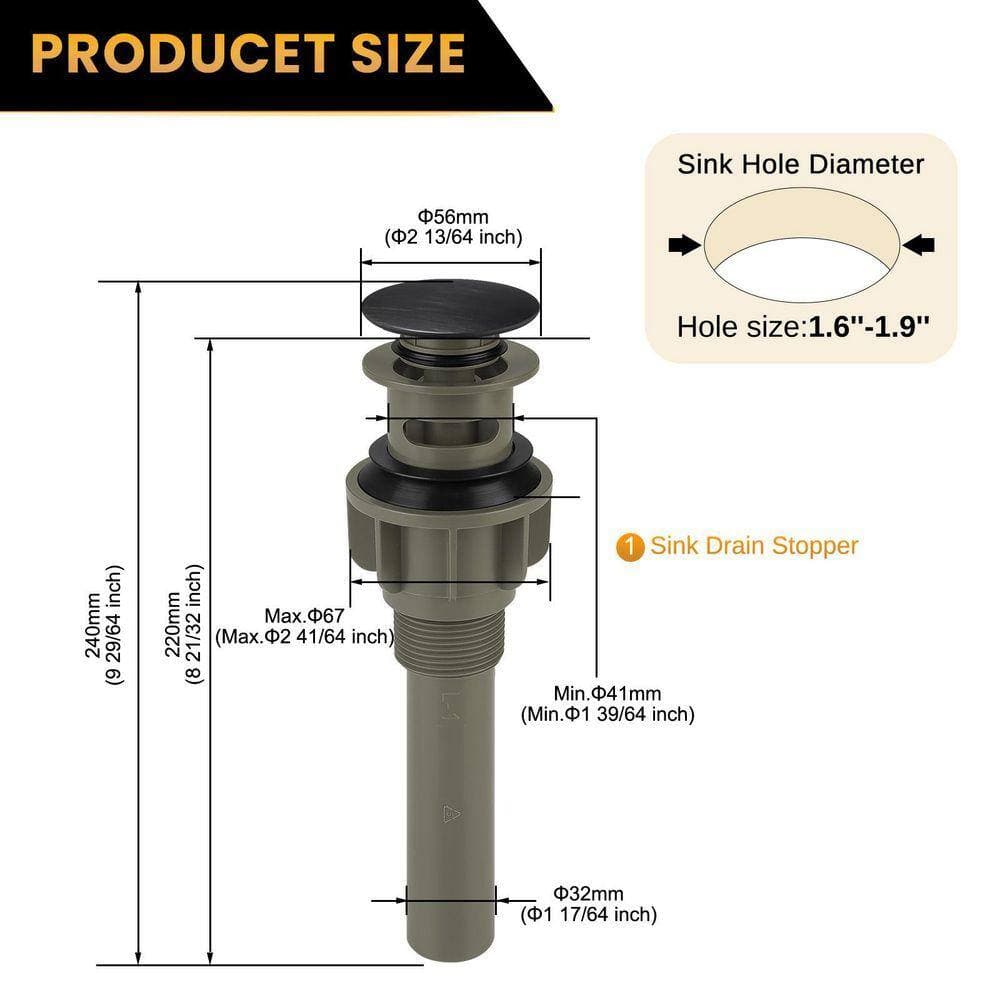 VEVETTA ABS Pop-Up Drain Assembly with Overflow for Bathroom Sink (4)