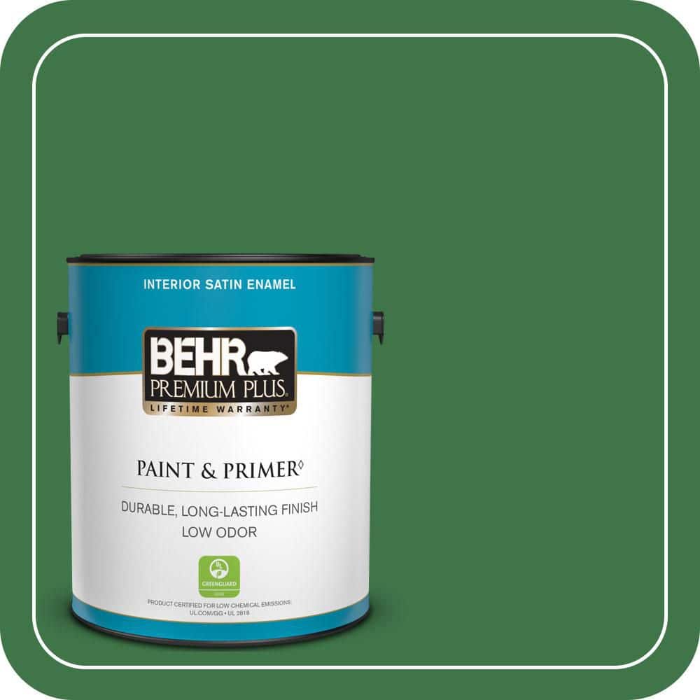 BEHR PREMIUM PLUS 1 gal. #P410-7 Grasslands Satin Enamel Low Odor Interior Paint & Primer