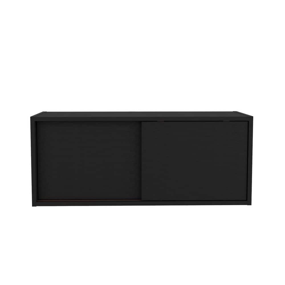 Tahanbath 32 in. W x 13 in. D x 13 in. H Bathroom Storage Wall Cabinet in Black with 2 Sliding Doors (1)
