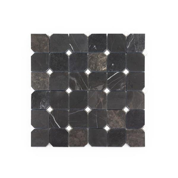 Jeffrey Court Fortune Black 11.625 in. x 11.625 in. Polished Black/White Squares Marble Mosaic Wall and Floor (0.938 Sq. Ft./Each) (2)
