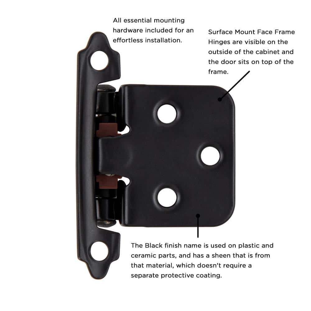 HICKORY HARDWARE Surface Mount Variable Overlay Face Frame Self-Closing Black Cabinet Hinge (1-Pair) (3)