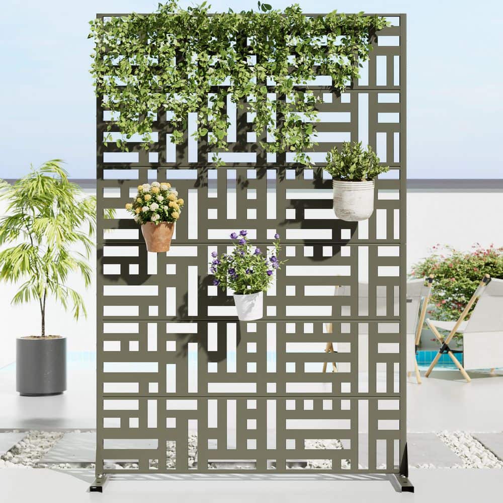 Dovelina 47 in. x 72 in. Green Textured Metal Garden Screens Outdoor Privacy Screen (1)