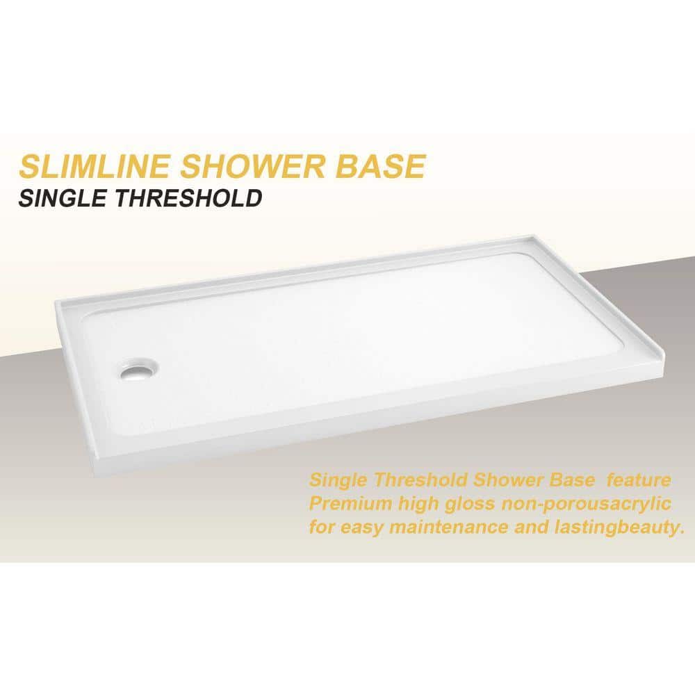 TCYO 60 in. L x 32 in. W Alcove Shower Pan Base with Left Drain in Gloss White (3)