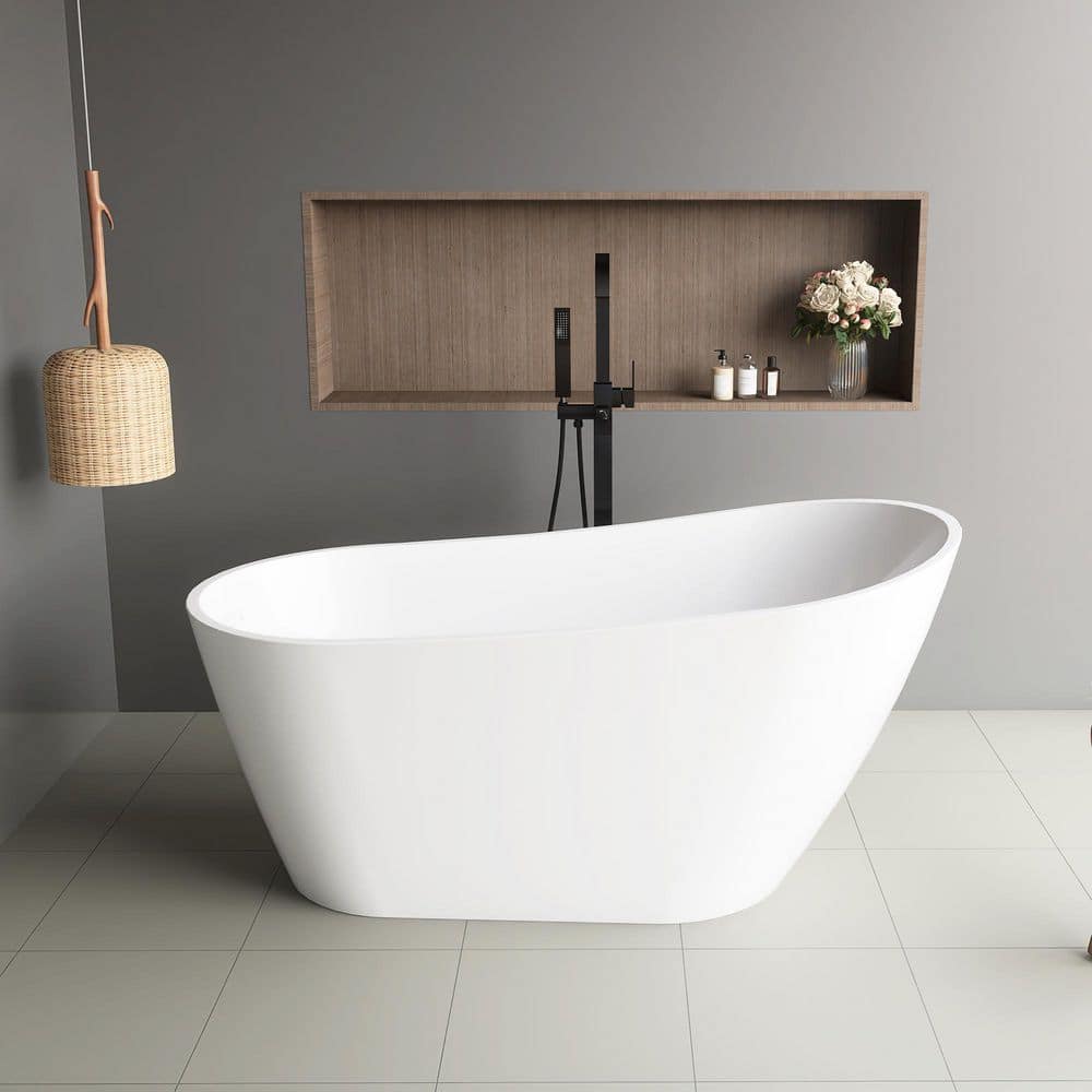 Boosicavelly 59 in. x 30 in. Acrylic Freestanding Soaking Bathtub with Reversible Drain in Glossy White