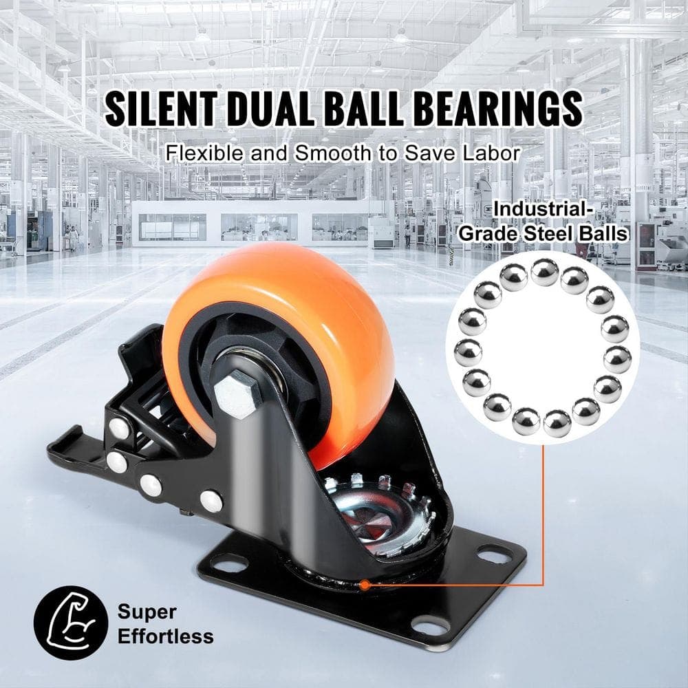 SVOPES Casters, Hand Truck Swivel Plate Casters, w/ Safety A/B Locking Feature, Noiseless PVC Wheels, 1000 lbs. Capacity (2)