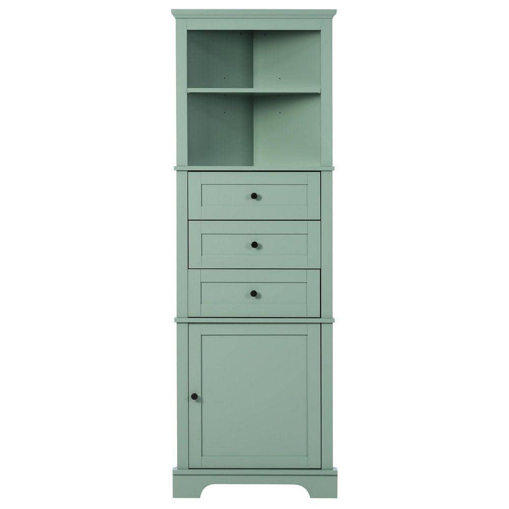 Lycvki 23 in. W x 13.4 in. D x 68.9 in. H Green Bathroom Triangle Storage Linen Cabinet with 3 Drawers and Adjustable Shelves (1)