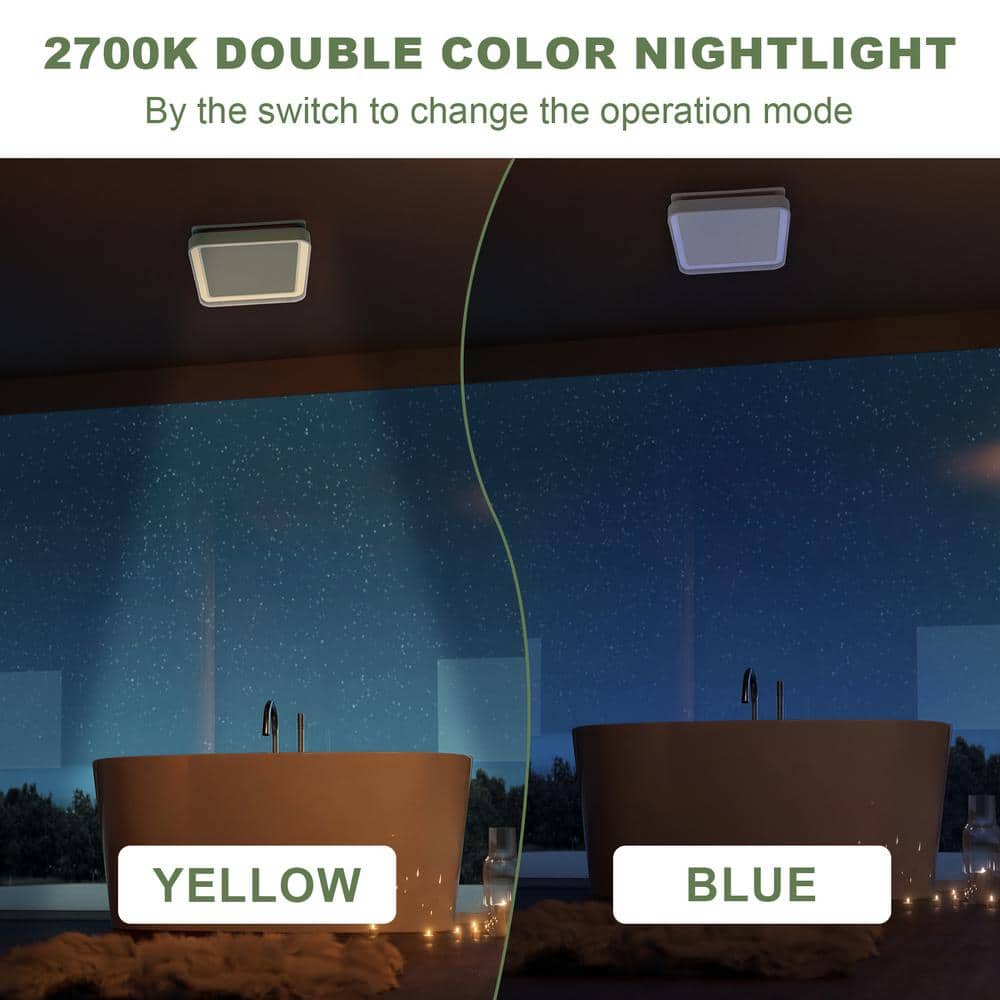 Akicon DC Bathroom Exhaust Fan Light, 50-80-100 CFM, 15-Watt Dimmable 3CCT LED Light with 2-Color Night Light, Square (3)