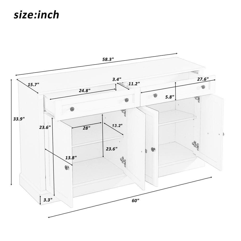 Unbranded 58.3 in. W x 15.8 in. D x 33.9 in. H Bathroom White Linen Cabinet (2)