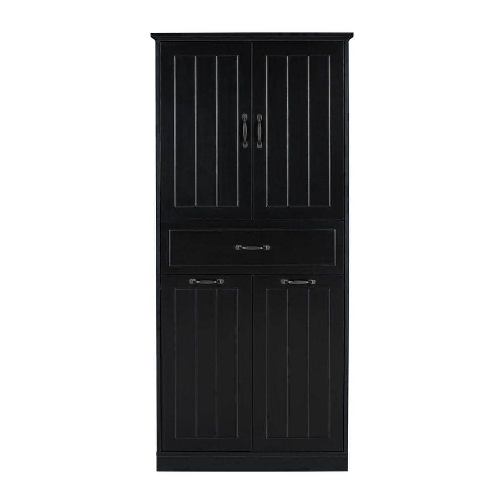 COWLOWN 29.9 in. W x 15.7 in. D x 65.8 in. H Black Linen Cabinet with Doors and Drawer (1)