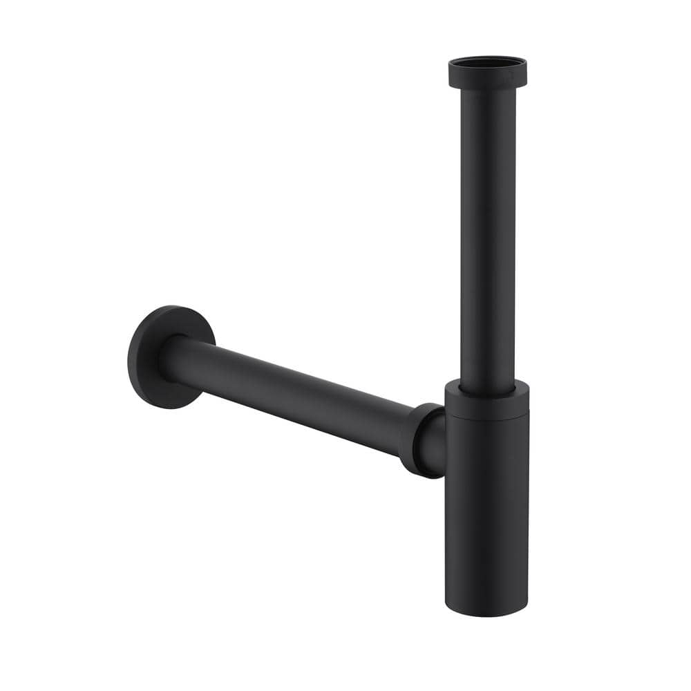 LUXIER Designer 1-1/4 in. Brass Round Bottle Trap in Matte Black (1)