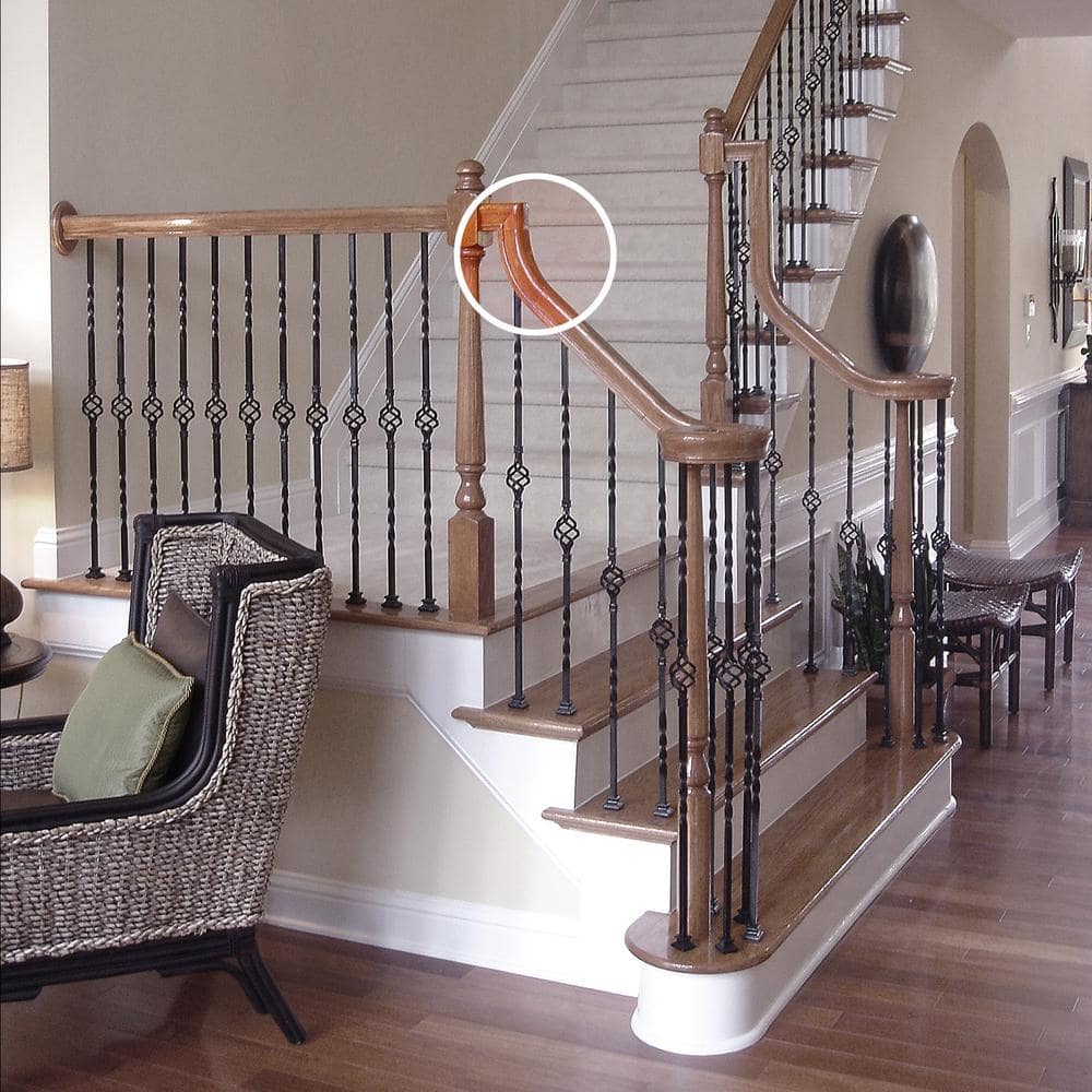 EVERMARK Stair Parts 7098 Unfinished Red Oak Straight 1-Rise Gooseneck No Cap Handrail Fitting (2)