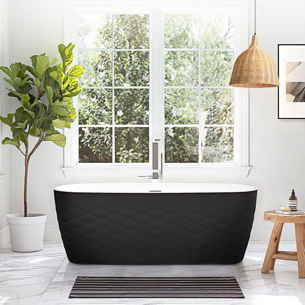 ROSWELL London 66.9 in. x 31.5 in. Freestanding Acrylic Soaking Bathtub with Overflow and Drain in Black (1)