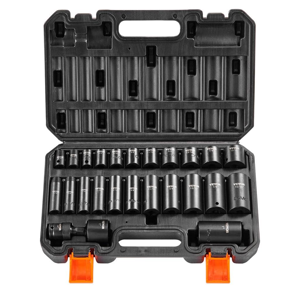 SKYSHALO 3/8 in. Impact Sockets Set 6 Point Drive Bit Ratchet Tool Kit Case (25-Piece) (1)