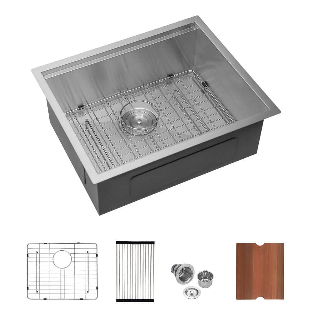 Amucolo 24 in. 16 Gauge Stainless Steel Undermount Workstation Laundry Utility Sink in Brushed Nickel with Accessories (1)